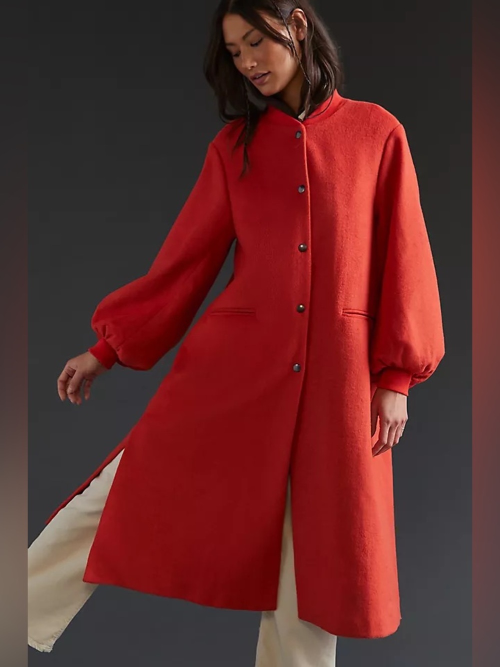 dRA Cozy Wool Blend Puff-Sleeved Coat – Red – Size S